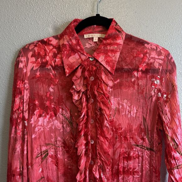 Issue Tops - Vtg Issue Y2K Silk Top Med Sheer Burnout Fairy Ruffle Whimsical Artsy Blouse